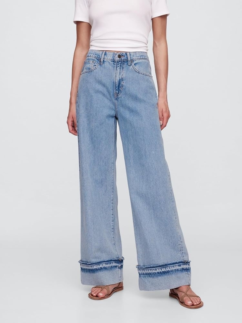 GAP Women’s Super-Soft Hi Rise Wide-Leg Cuffed Jeans Size 10 Boho Coastal